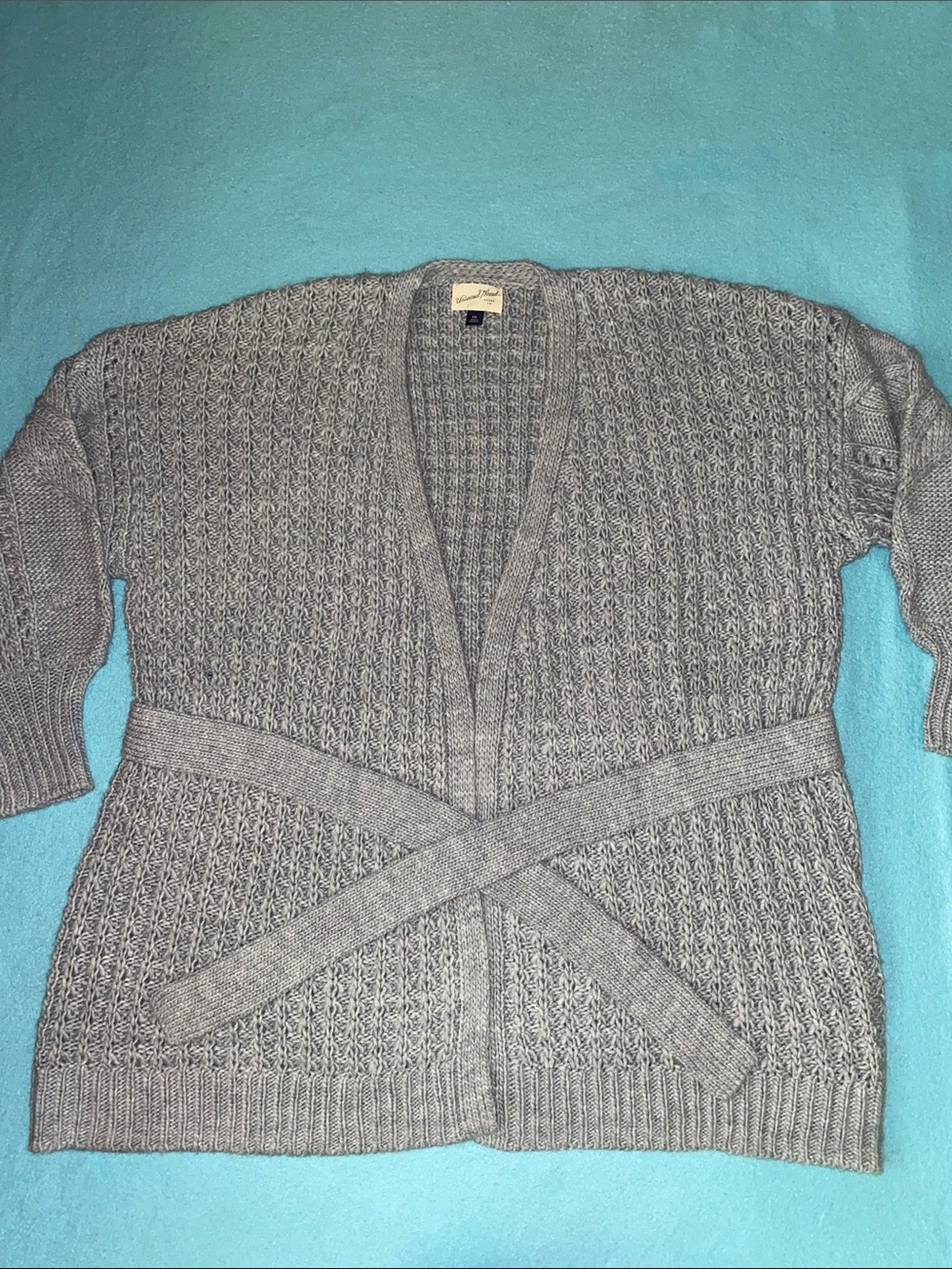 UNIVERSAL THREAD chunky knit cardigan puff long sleeve belt periwinkle size XXL